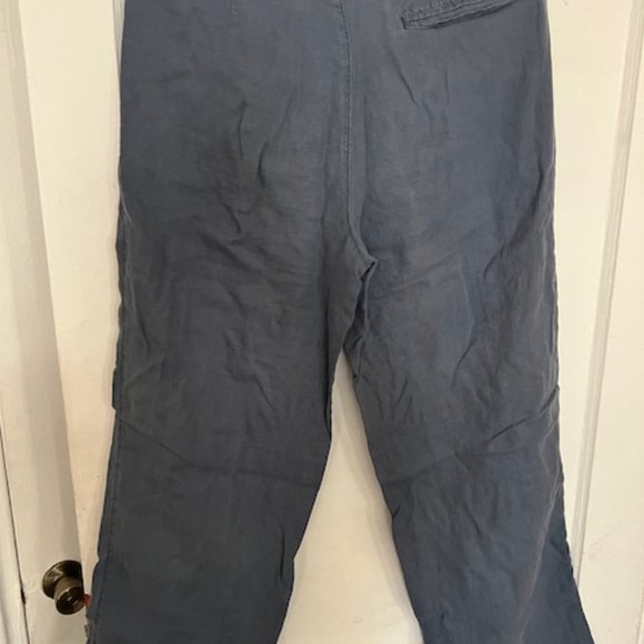 Slate Blue Straight Leg 100% Linen Drawstring Pants - Express - Picture 3 of 4
